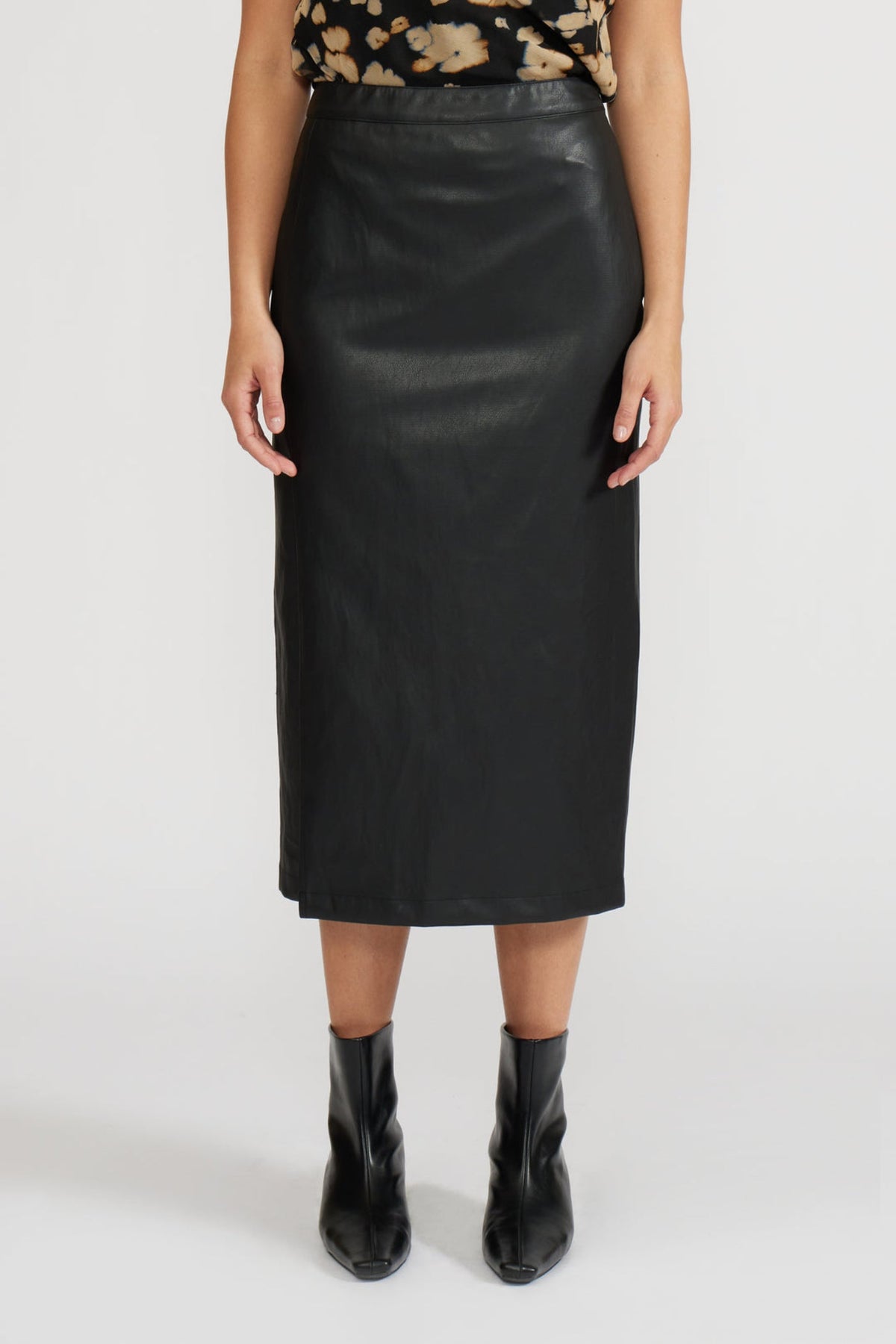 TAYLOR LEATHER MIDI SKIRT