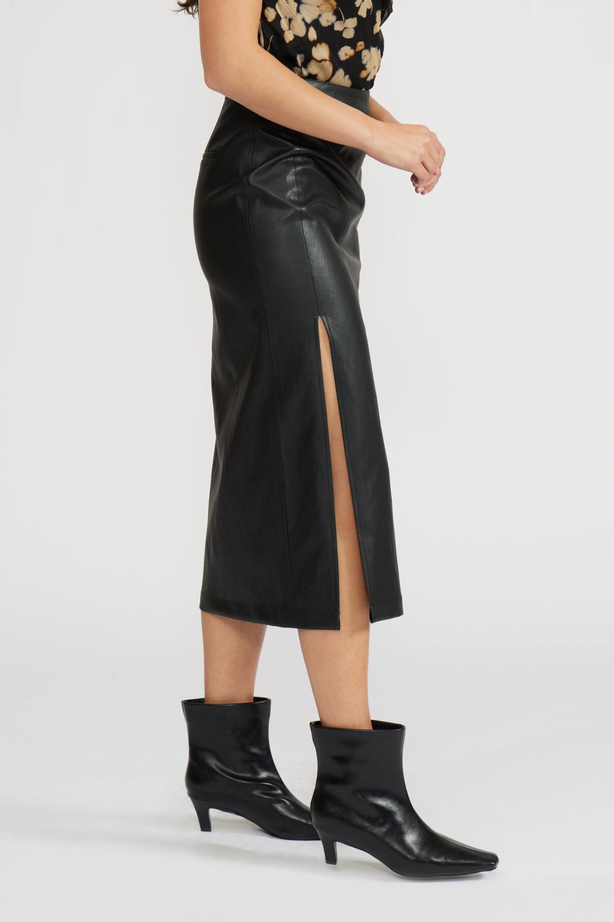 TAYLOR LEATHER MIDI SKIRT