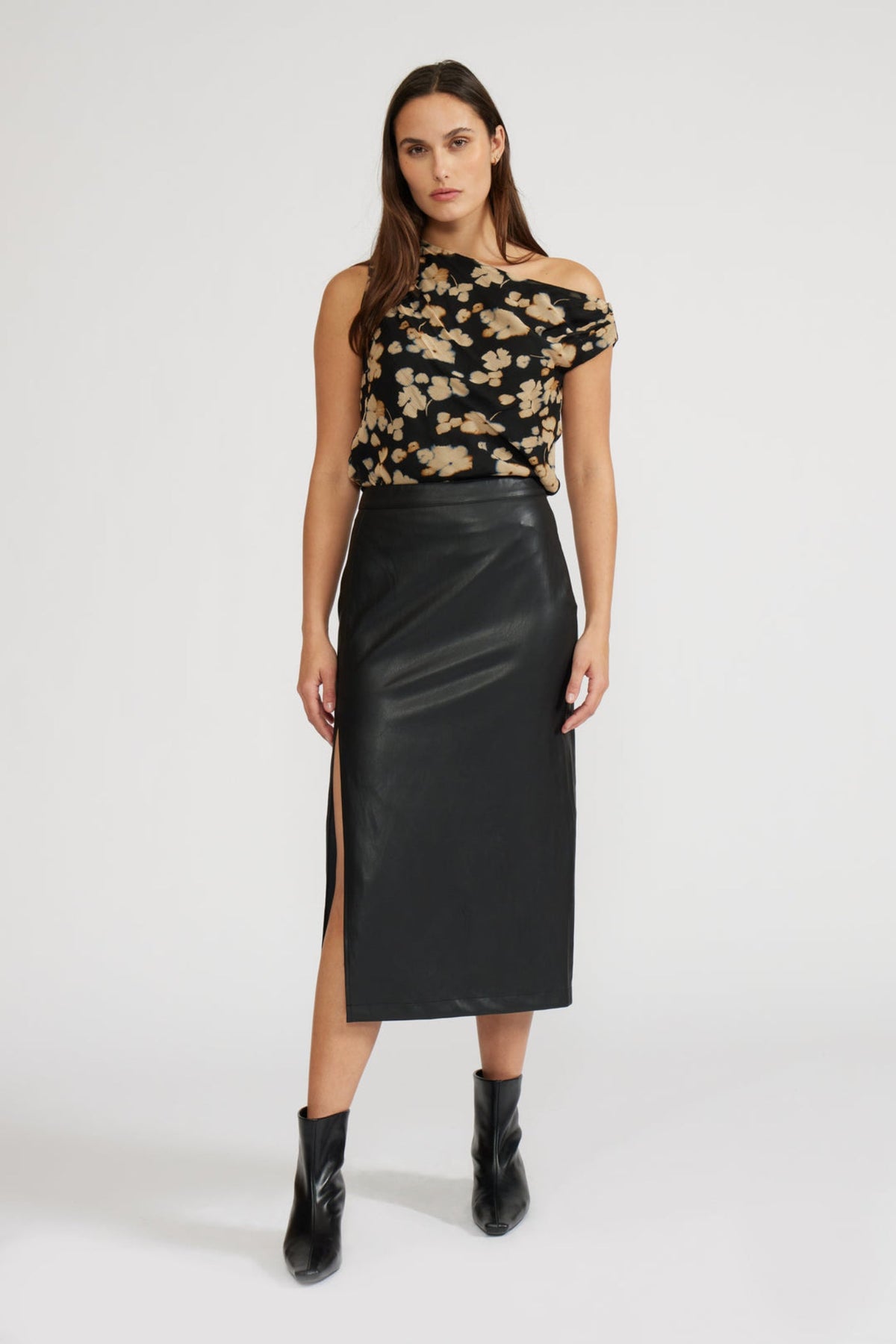 TAYLOR LEATHER MIDI SKIRT