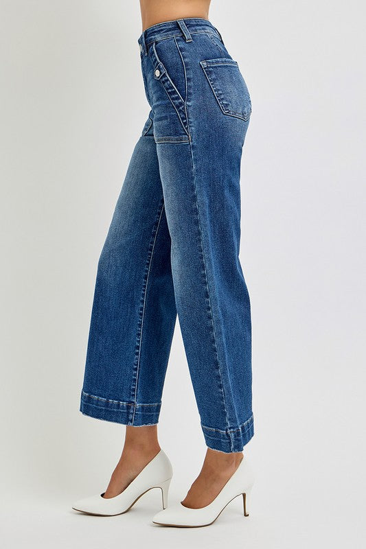 JODIE HIGH RISE ANKLE WIDE LEG PATCH FRONT POCKET JEANS