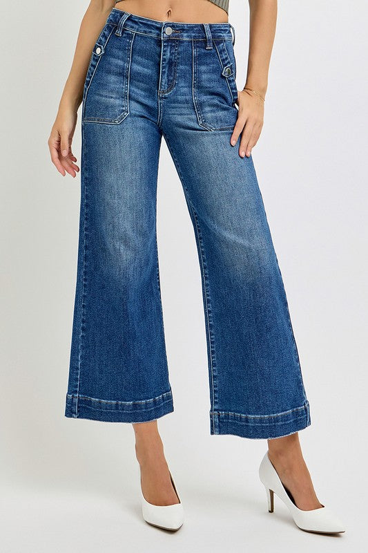 JODIE HIGH RISE ANKLE WIDE LEG PATCH FRONT POCKET JEANS