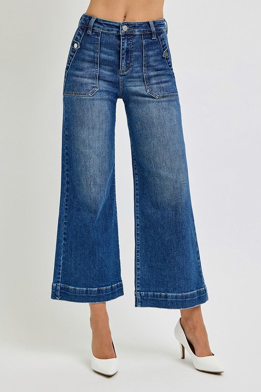 JODIE HIGH RISE ANKLE WIDE LEG PATCH FRONT POCKET JEANS