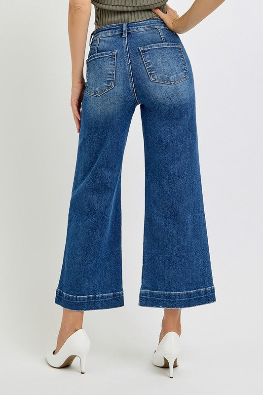 JODIE HIGH RISE ANKLE WIDE LEG PATCH FRONT POCKET JEANS