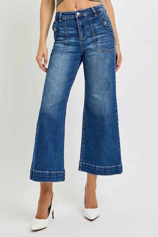 JODIE HIGH RISE ANKLE WIDE LEG PATCH FRONT POCKET JEANS