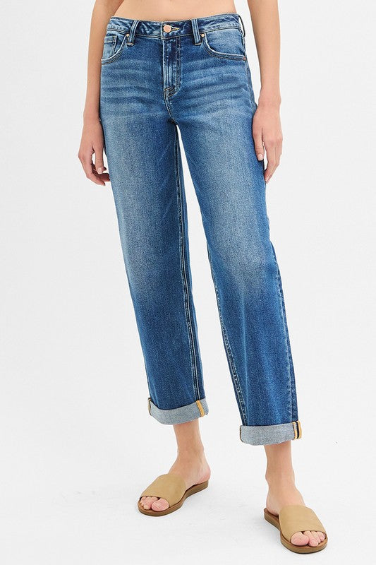Perri Mid Rise Boyfriend Roll Up Jeans