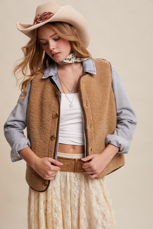 Kori Reversible Plaid Sherpa Vest