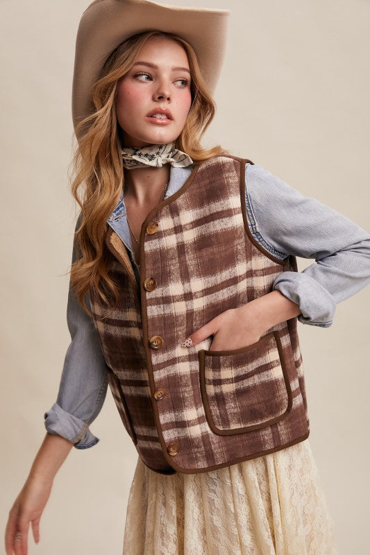 Kori Reversible Plaid Sherpa Vest
