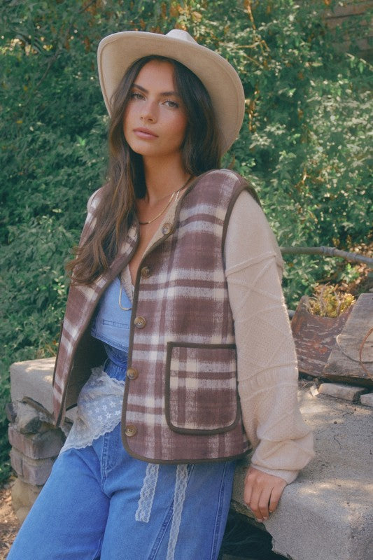 Kori Reversible Plaid Sherpa Vest