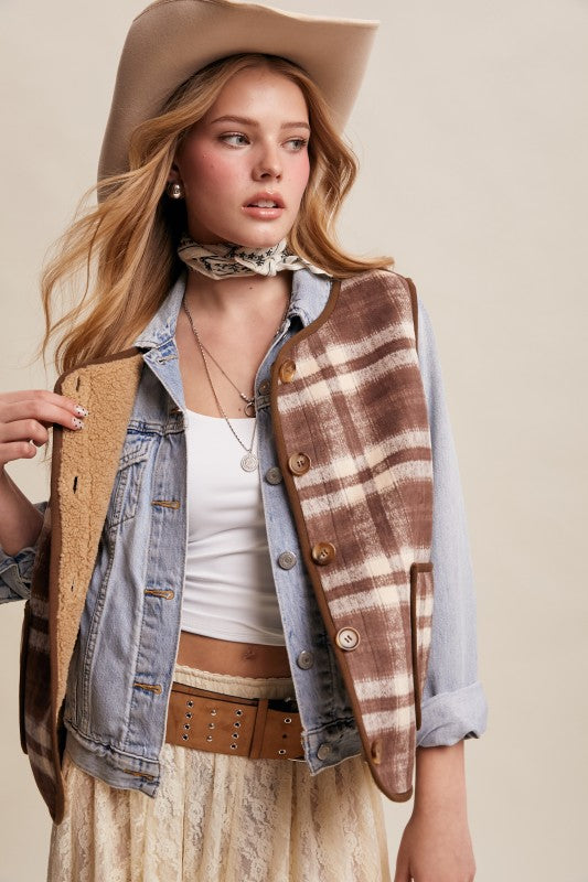 Kori Reversible Plaid Sherpa Vest