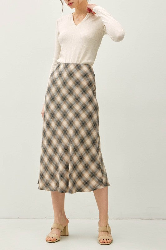 Tina Tartan Plaid Flowy Midi Skirt