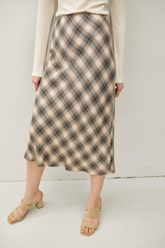 Tina Tartan Plaid Flowy Midi Skirt