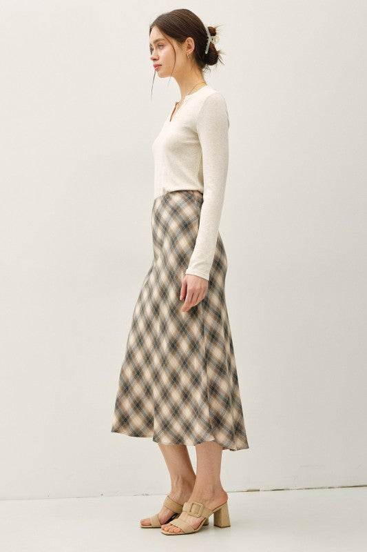 Tina Tartan Plaid Flowy Midi Skirt