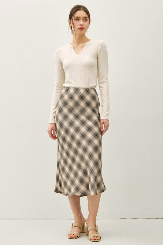 Tina Tartan Plaid Flowy Midi Skirt
