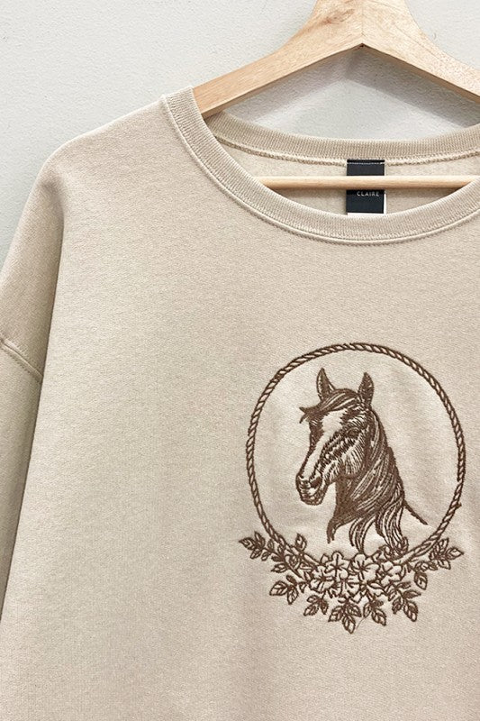 Embroidered Horse Sweatshirt S-XL