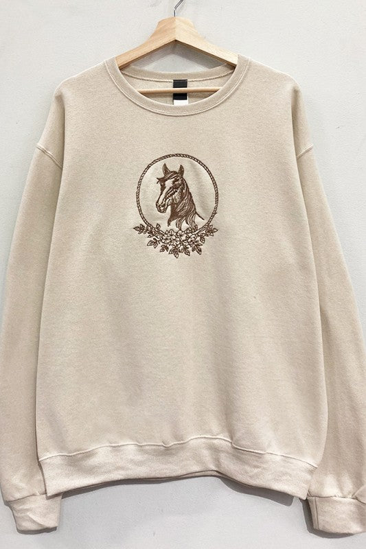 Embroidered Horse Sweatshirt S-XL