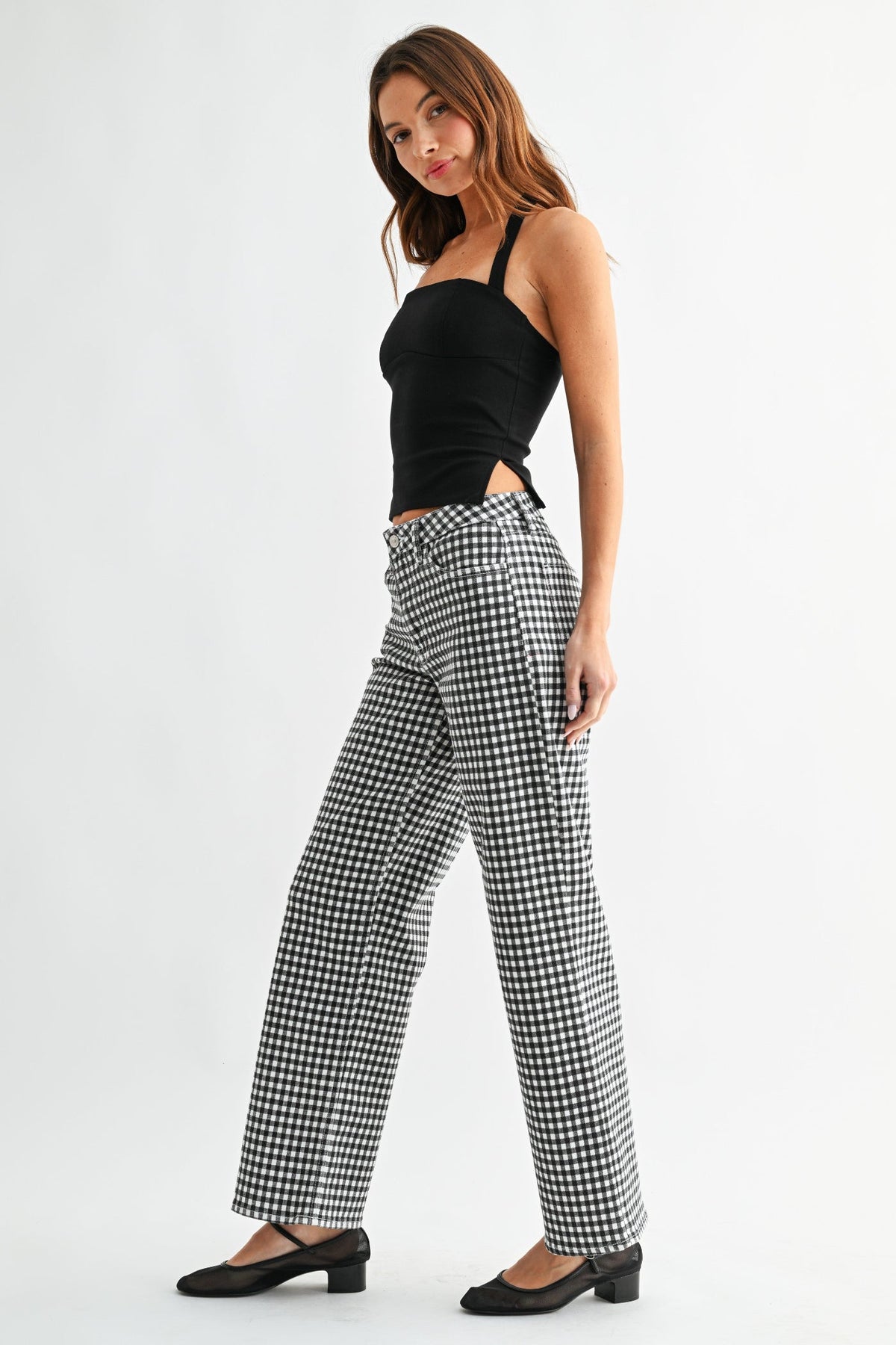 MIRANDA MID-RISE GINGHAM JEANS