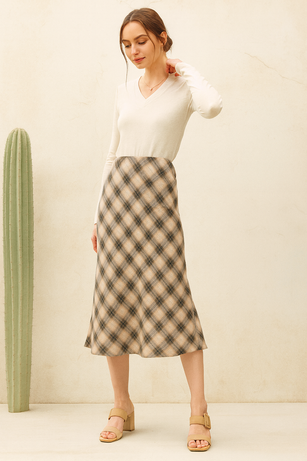 Tina Tartan Plaid Flowy Midi Skirt