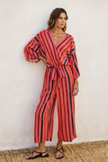 LUNARIA TRIPED KIMONO SURPLICE JUMPSUIT