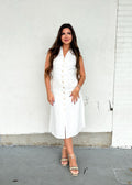 NANCY WHITE LINEN MIDI DRESS