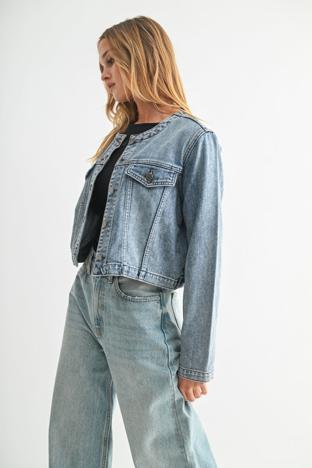 PAYTON COLLARLESS DENIM JACKET