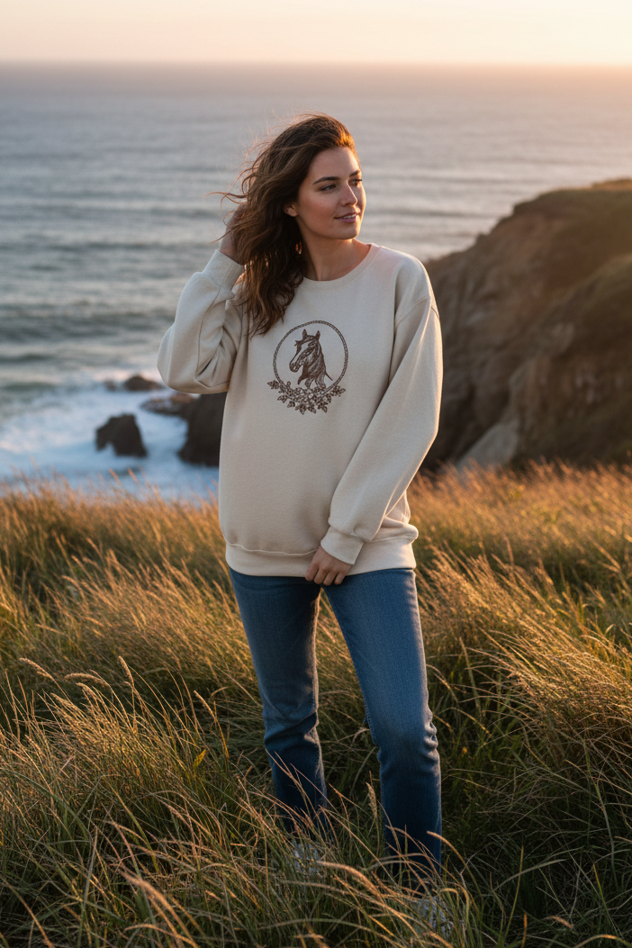 Embroidered Horse Sweatshirt S-XL